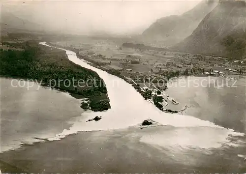 AK / Ansichtskarte Le_Bouveret Arrivee du Rhone au Bouveret Lac Leman vue aerienne Le_Bouveret
