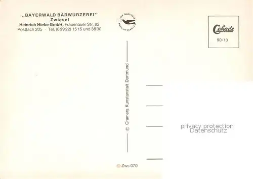AK / Ansichtskarte Zwiesel_Niederbayern Bayerwald Baerwurzerei Probierstube Destillierblase Ortsansicht Zwiesel Niederbayern