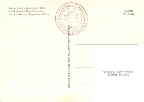 AK / Ansichtskarte Pfronten Ostlerhuette am Breitenberg mit Rossberg Tannheimer Berge und Aggenstein im Winter Pfronten