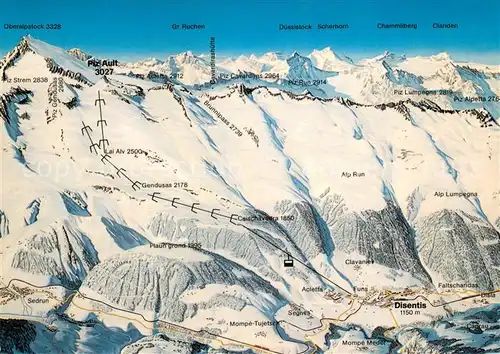 AK / Ansichtskarte Disentis_GR uebersicht Skigebiet aus der Vogelperspektive Disentis GR