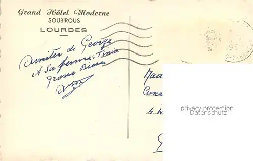 AK / Ansichtskarte Lourdes_Hautes_Pyrenees Grand Hotel Moderne Soubirous Lourdes_Hautes_Pyrenees