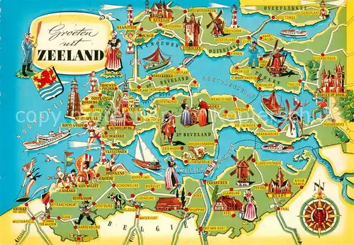 AK / Ansichtskarte Zeeland_Niederlande Landkarte der Region Zeeland_Niederlande