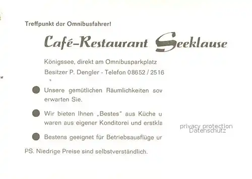 AK / Ansichtskarte Koenigsee_Berchtesgaden Cafe Restaurant Seeklause Koenigsee Berchtesgaden