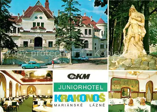 AK / Ansichtskarte Marianske_Lazne Juniorhotel Krakonos CKM Restaurant Statue Marianske_Lazne