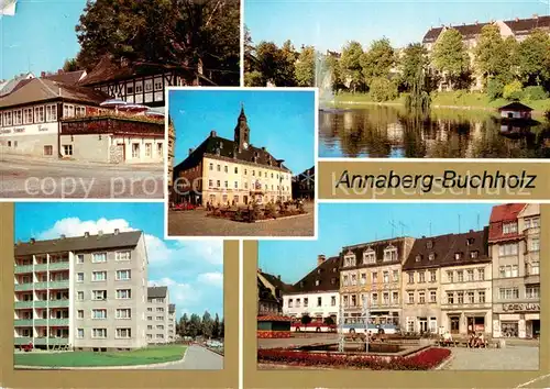 AK / Ansichtskarte Annaberg Buchholz_Erzgebirge HO Gaststaette Frohnauer Hammer am Schutzteich Rathaus Hermann Matern Viertel Markt Annaberg Buchholz