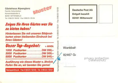 AK / Ansichtskarte Mittenwald_Bayern Gaestehaus Alpenglanz Mittenwald Bayern