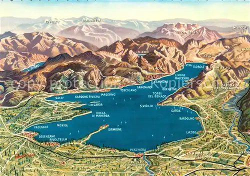 AK / Ansichtskarte Gardasee_Lago_di_Garda und Umgebung Alpenpanorama aus der Vogelperspektive Gardasee_Lago_di_Garda