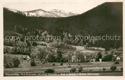 AK / Ansichtskarte Kynwasser mit Hotel Ruebezahl Blick zur Sturmbaude Riesengebirge Kynwasser