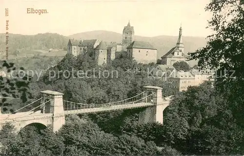 AK / Ansichtskarte Elbogen_Loket Kettenbruecke ueber die Eger Burg 