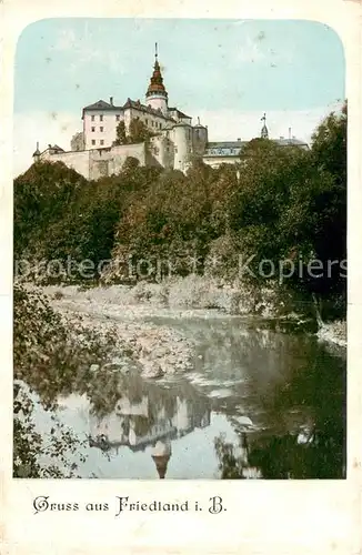 AK / Ansichtskarte Friedland_Boehmen Uferpartie an der Wittig Burg und Schloss Friedland_Boehmen
