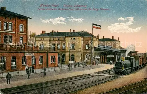AK / Ansichtskarte Herbesthal_Wallonie Grenzbahnhof Letzte deutsche Bahnstation vor der belgischen Grenze Dampflokomotive Feldpost Herbesthal_Wallonie