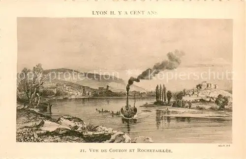 AK / Ansichtskarte Lyon_France Il y a cent ans vue de Couzon et Rochetaillee Peinture Kuenstlerkarte Lyon France
