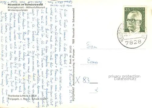 AK / Ansichtskarte Neustadt_Schwarzwald Fliegeraufnahme  Neustadt_Schwarzwald