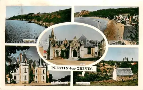 AK / Ansichtskarte Plestin les Greves Greve des Cures Le Chateau Coat Carric Eglise Chapelle Saint Haran La Plage Plestin les Greves