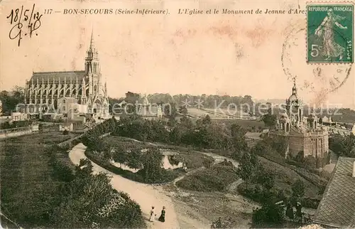 AK / Ansichtskarte Bon_Secours_Bonsecours_France Eglise et le Monument de Jeanne d Arc 