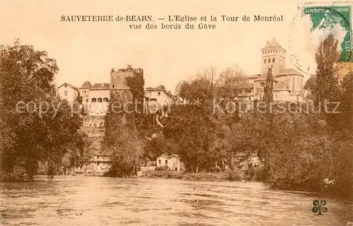 AK / Ansichtskarte Sauveterre de Bearn Eglise et la Tour de Monreal vue des bords du Gave Sauveterre de Bearn
