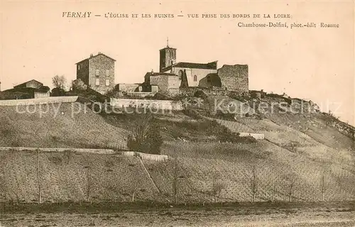 AK / Ansichtskarte Vernay Eglise et les ruines Vue prise des Bords de La Loire Vernay