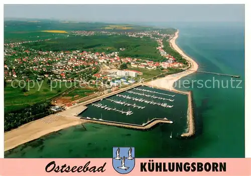 AK / Ansichtskarte Kuehlungsborn_Ostseebad Fliegeraufnahme mit Strand Segelhafen Kuehlungsborn_Ostseebad