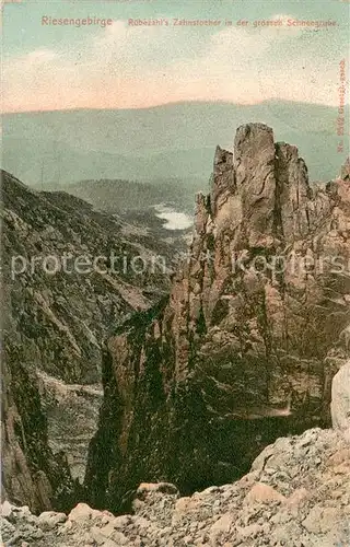 AK / Ansichtskarte Piechowice_Petersdorf Ruebezahl s Zahnstocher in der grossen Schneegrube Gebirgspanorama Riesengebirge Piechowice Petersdorf