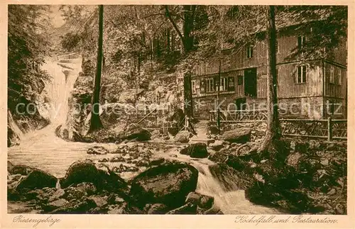 AK / Ansichtskarte Schreiberhau_Niederschlesien Kochelfall und Restauration Wasserfall Riesengebirge Schreiberhau