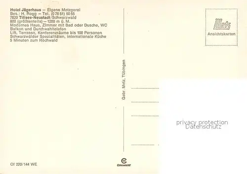 AK / Ansichtskarte Neustadt_Schwarzwald Hotel Jaegerhaus Restaurant Neustadt_Schwarzwald