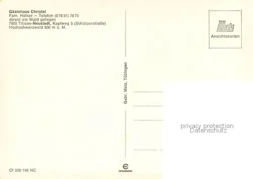 AK / Ansichtskarte Neustadt_Schwarzwald Gaestehaus Christel Neustadt_Schwarzwald