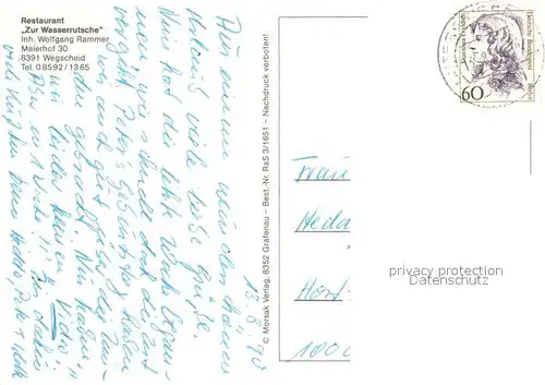 AK / Ansichtskarte Wegscheid_Niederbayern Restaurant Zur Wasserrutsche am Rannasee Wegscheid Niederbayern