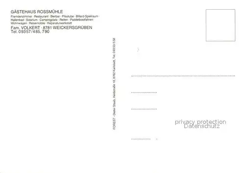AK / Ansichtskarte Weickersgrueben_Main Gaestehaus Rossmuehle Restaurant Wellness Billard Ausritte Kajakfahren Weickersgrueben Main