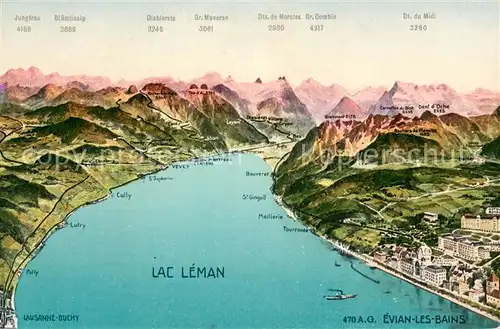 AK / Ansichtskarte Evian les Bains_Haute_Savoie Lac Leman Panoramakarte Evian les Bains_Haute