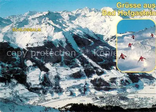 AK / Ansichtskarte Bad_Hofgastein Kurort und Wintersportplatz Tiefschneefahren Schlossalm Alpen Fliegeraufnahme Bad_Hofgastein