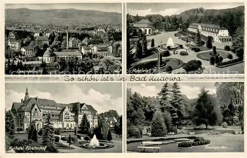 AK / Ansichtskarte Bad_Kudowa_Niederschlesien Panorama Kurplatz Kurhotel Fuerstenhof Rosengarten Bad_Kudowa