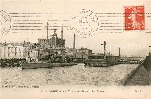 AK / Ansichtskarte Bordeaux Entree du bassin des docks Bordeaux