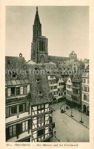 AK / Ansichtskarte Strassburg_Elsass Altstadt Ferkelmarkt Muenster Strassburg Elsass