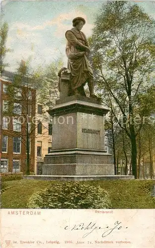 AK / Ansichtskarte Amsterdam_Niederlande Rembrandt Denkmal Statue Amsterdam_Niederlande
