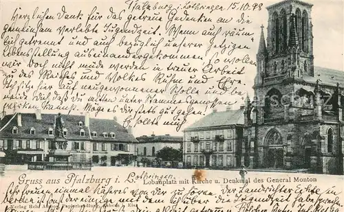 AK / Ansichtskarte Pfalzburg Lobanplatz mit Kirche und Denkmal des General Monton Pfalzburg