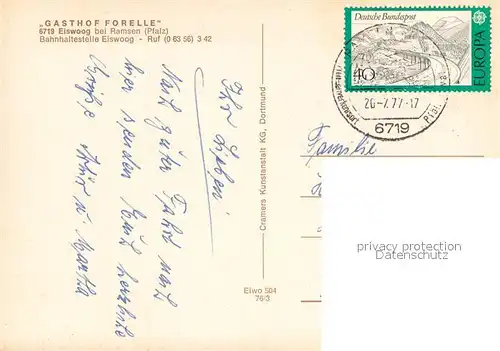 AK / Ansichtskarte Ramsen_Pfalz Gasthof Forelle Stausee Eiswoog Ramsen Pfalz