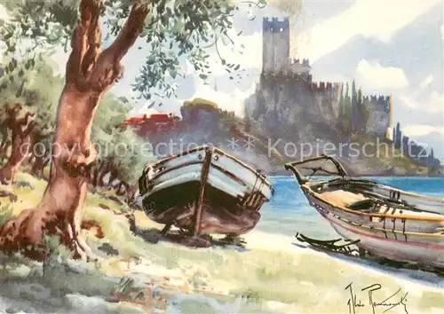 AK / Ansichtskarte Malcesine_Lago_di_Garda Kuenstlerkarte Boote Malcesine_Lago_di_Garda