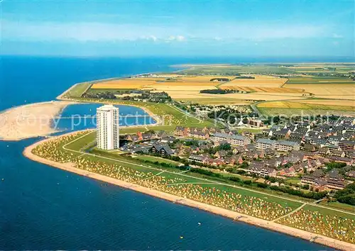 AK / Ansichtskarte Buesum_Nordseebad Fliegeraufnahme mit Strand Perlebucht  Buesum_Nordseebad