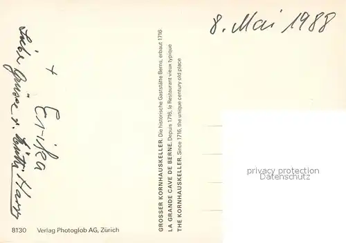 AK / Ansichtskarte Bern_BE Grosser Kornhauskeller Restaurant Bern_BE