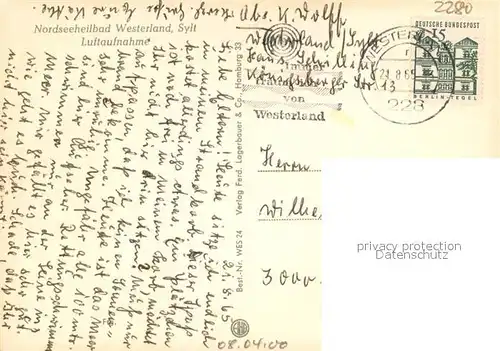 AK / Ansichtskarte Westerland_Sylt Fliegeraufnahme mit Strand Westerland_Sylt