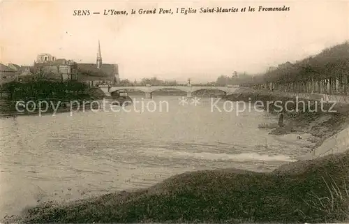 AK / Ansichtskarte Sens_89 L Yonne Grand pont Eglise Saint Maurice et les promenades 