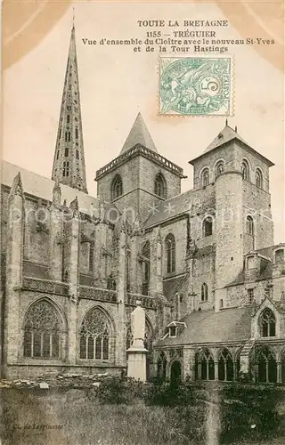 AK / Ansichtskarte Treguier_Cotes_d_Armor Vue d ensemble du cloitre avec le nouveau Saint Yves et de la Tour Hastings Treguier_Cotes_d_Armor