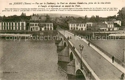 AK / Ansichtskarte Joigny_Yonne Vue sur le Faubourg du Pont ou Avenue Gambetts prise de la rive droite a langle et legeremont en amont du Pont Joigny Yonne