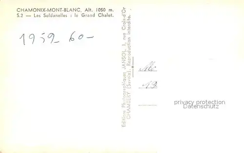 AK / Ansichtskarte Chamonix Mont Blanc Les Soldanelles Chalet Chamonix