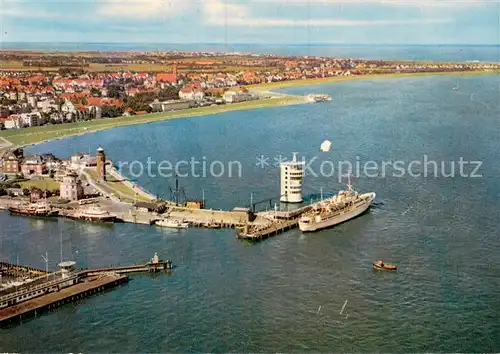 AK / Ansichtskarte Cuxhaven_Nordseebad Fliegeraufnahme mit Hafen Leuchtturm Cuxhaven_Nordseebad