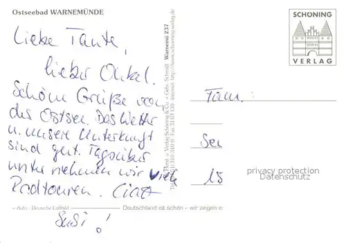 AK / Ansichtskarte Warnemuende_Ostseebad Fliegeraufnahme mit Strand Hafeneinfahrt Warnemuende_Ostseebad