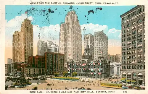 AK / Ansichtskarte Detroit_Michigan Dime Bank Majestic Buildings and City Hall 