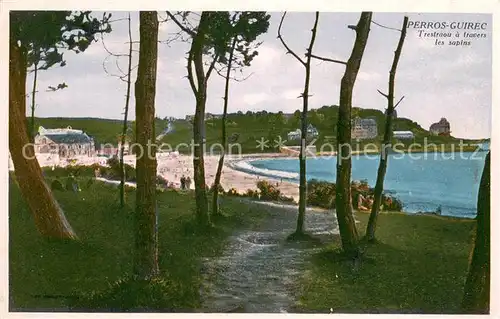 AK / Ansichtskarte Perros Guirec Trestraou a travers les sapins Perros Guirec