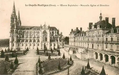 AK / Ansichtskarte La_Chapelle Montligeon Oeuvre Expiatoire Nouvelle Eglise et Direction La_Chapelle Montligeon