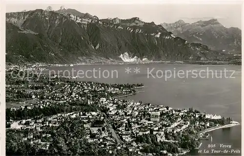 AK / Ansichtskarte Vevey_VD et La Tour de Peilz Vue aerienne Vevey_VD